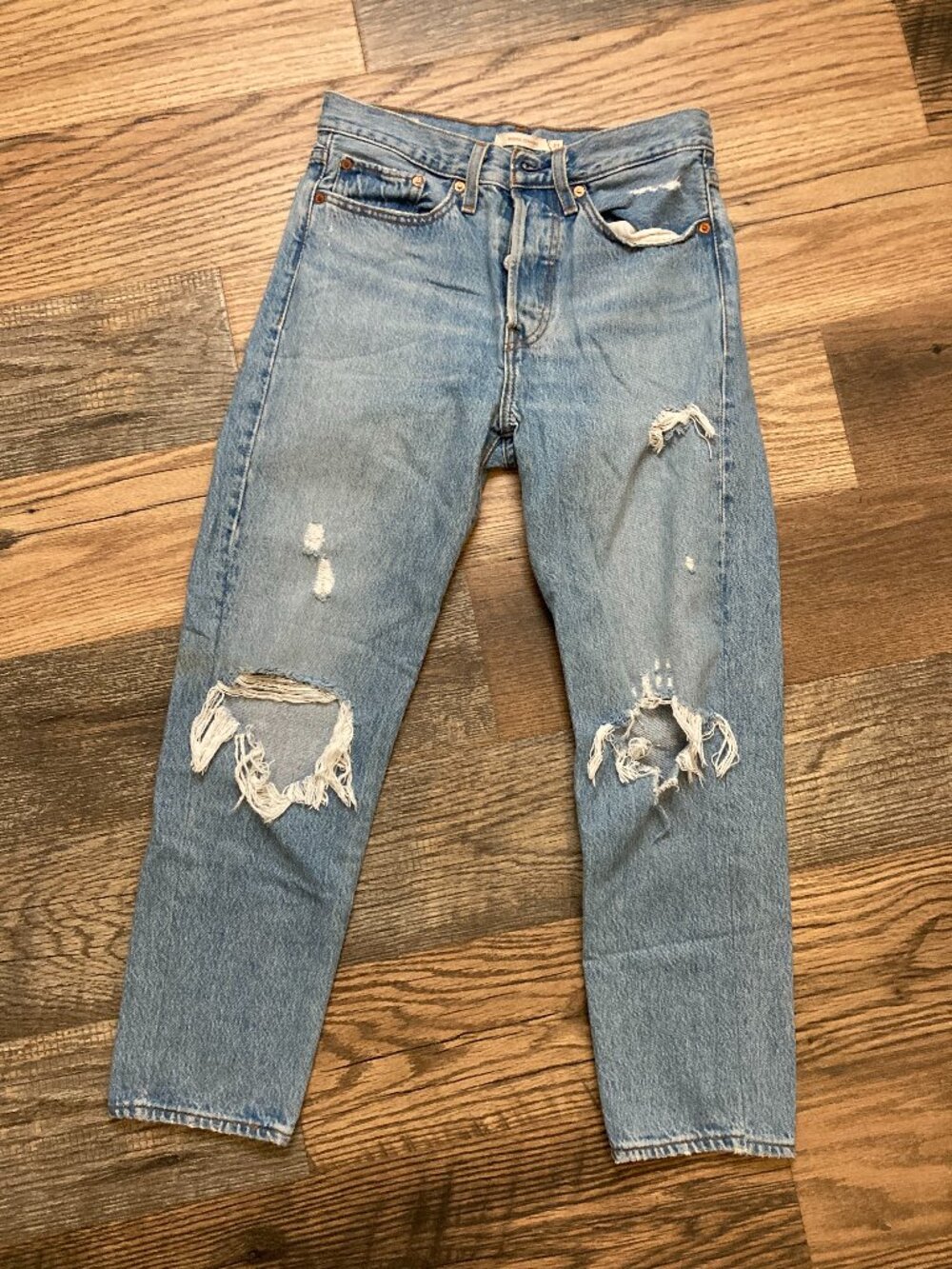 Levi's Wedgie Straight Jeans Womens 27x25 Blue High Waist Distress Mom Fit Denim